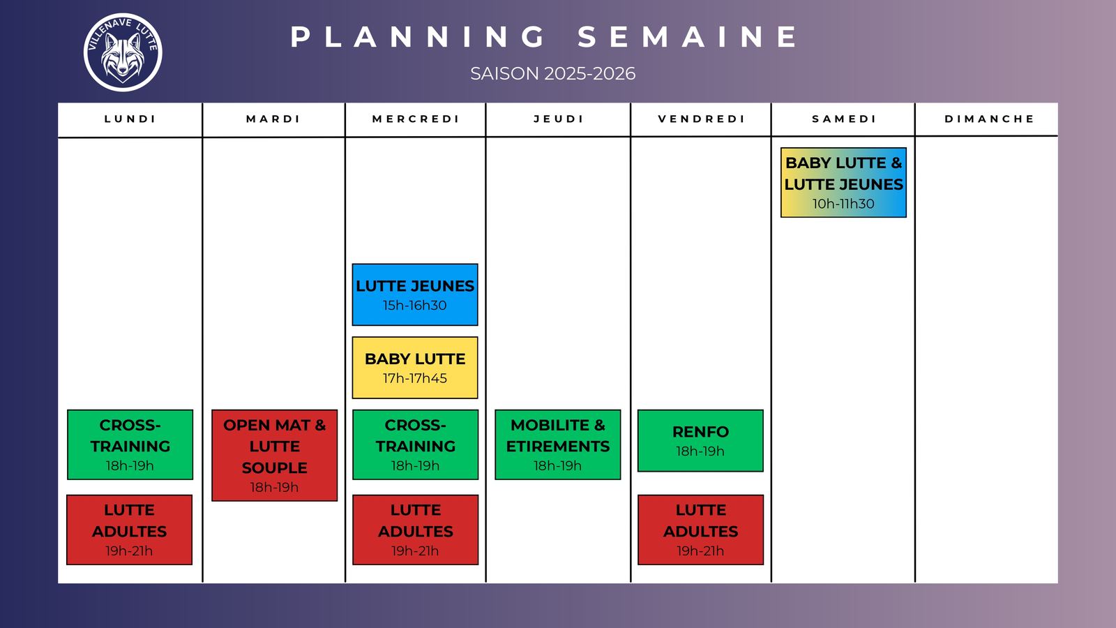 Planning des cours